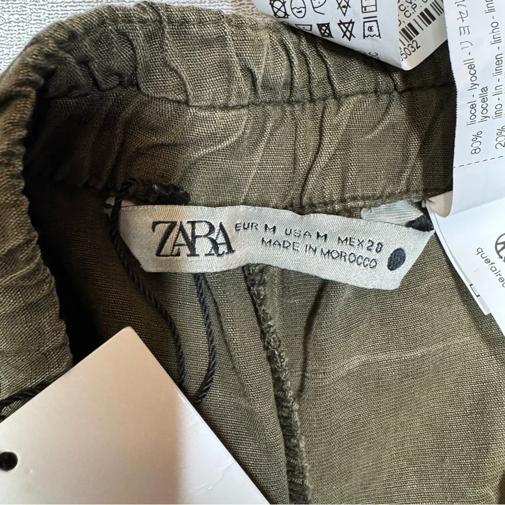 NWT New Zara Olive Marble Linen Blend Chino Pants Size M